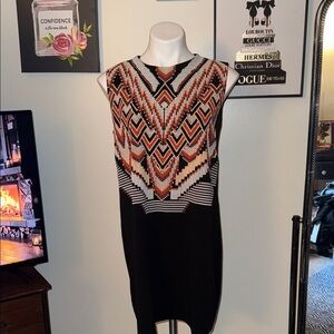ZARA Geometric Patterned Black and Orange Dress